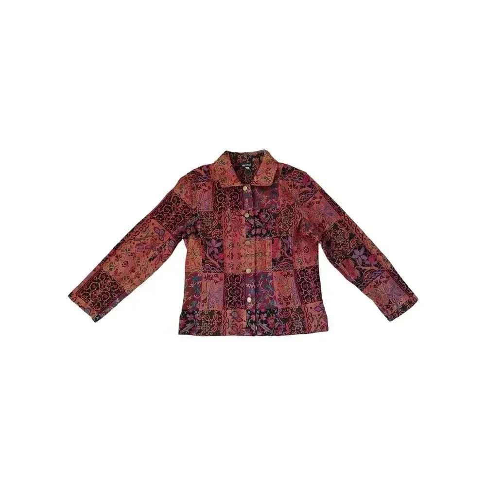Multiples Tapestry Jacket Size S Patchwork Boho Floral‎ Multicolor Collared